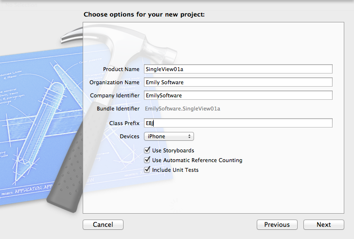 Xcode New Project Options