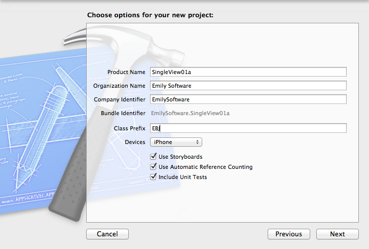 Choose Options For Your New Project Xcode New Project Options